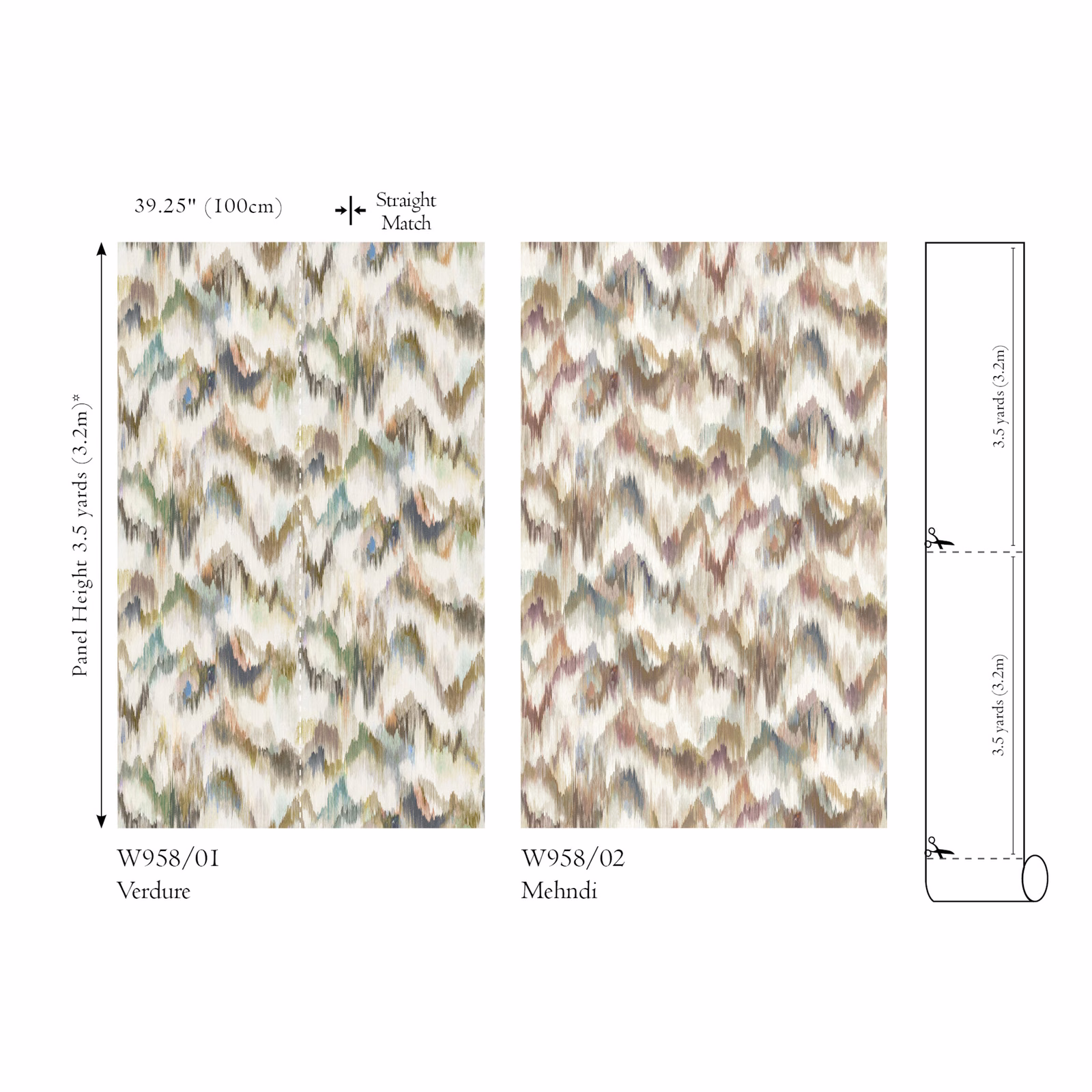Moss green, taupe and cream broken ikat brushstrokes in Verdure wallpaper