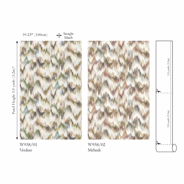 Moss green, taupe and cream broken ikat brushstrokes in Verdure wallpaper