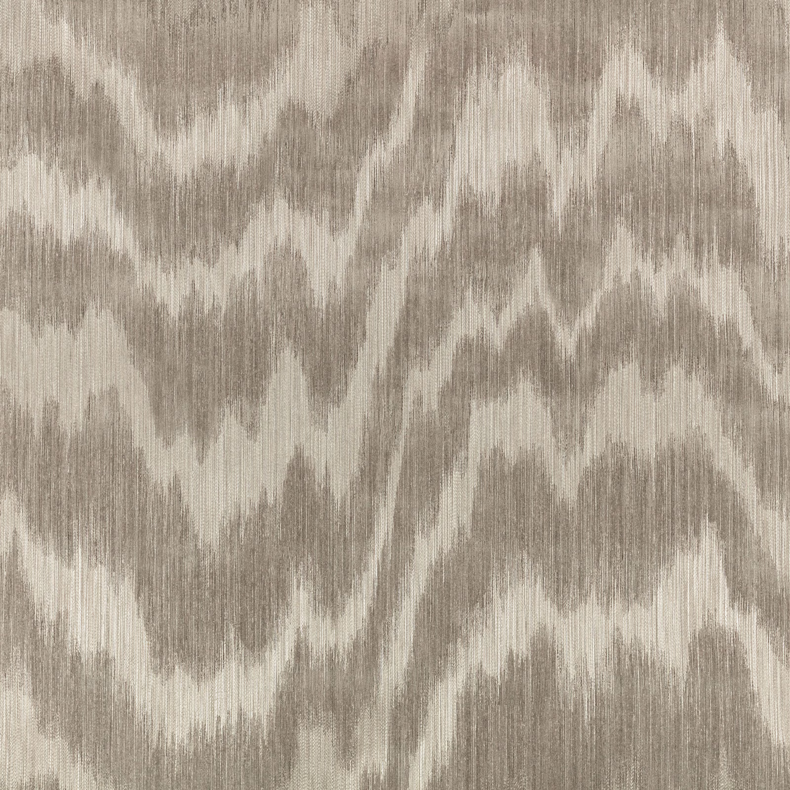 Warm taupe and ivory abstract ikat wallcovering with vertically brushed texture