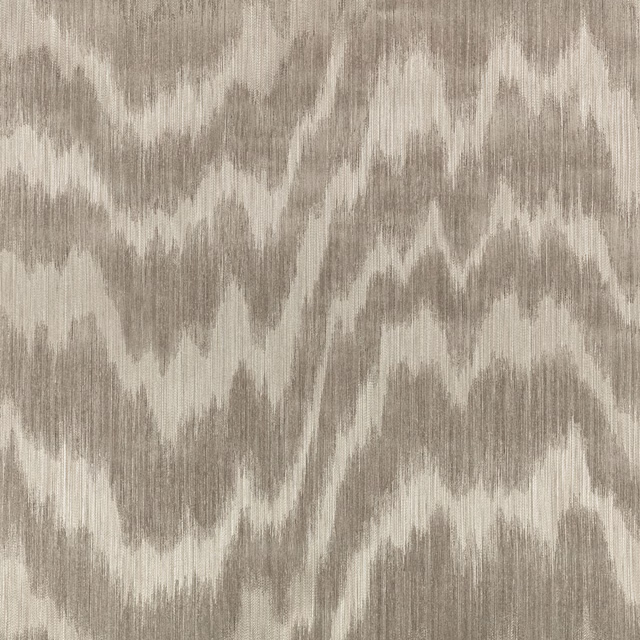 Warm taupe and ivory abstract ikat wallcovering with vertically brushed texture