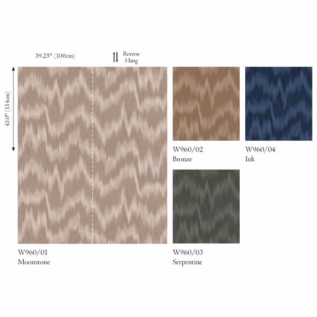 Soft taupe Moonstone wallpaper with pale, blurred zigzag ikat motif