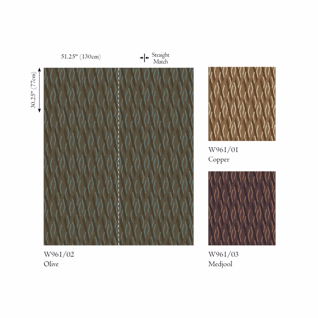 Warm copper-brown wallpaper with a pale angular lattice and blue-grey accents