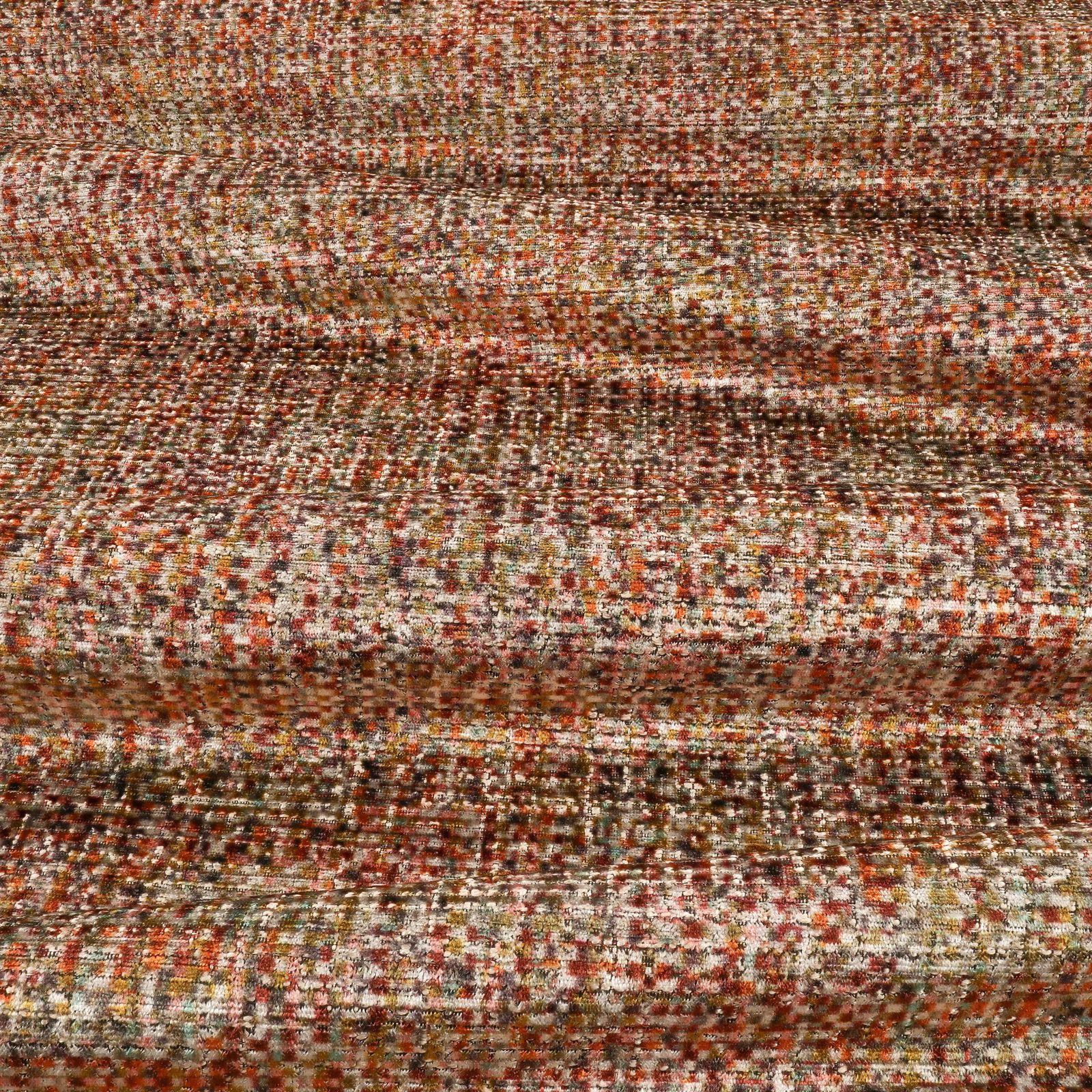Rusted cayenne woven textile with cream, olive and charcoal flecks