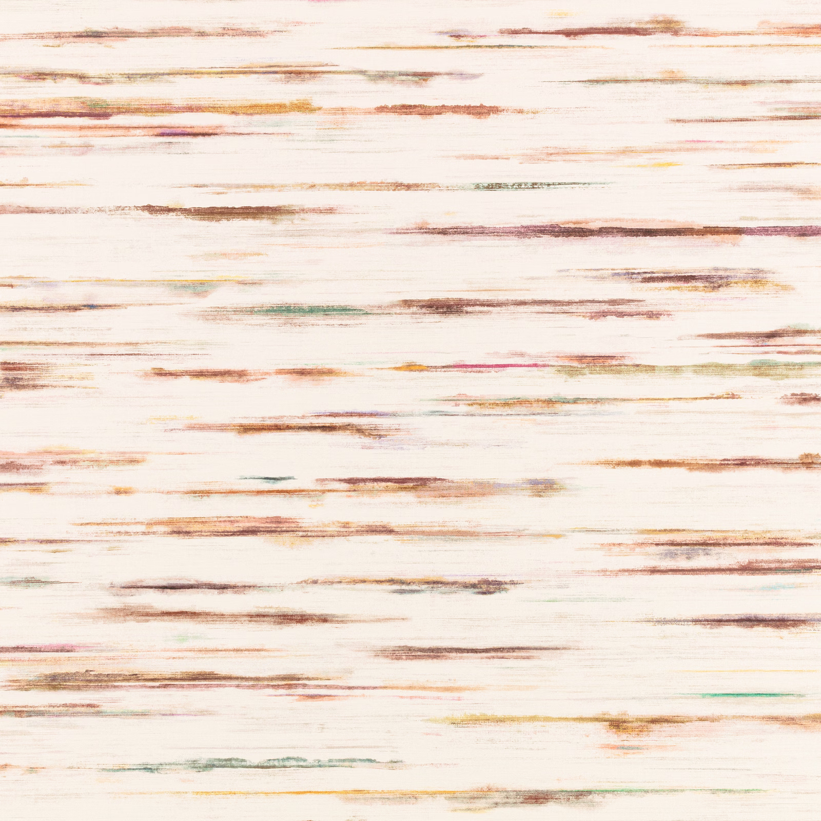 Cream wallpaper with loose horizontal strokes in rust, taupe, blush and pale green