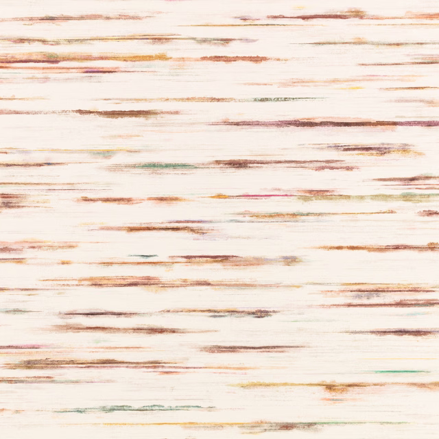 Cream wallpaper with loose horizontal strokes in rust, taupe, blush and pale green