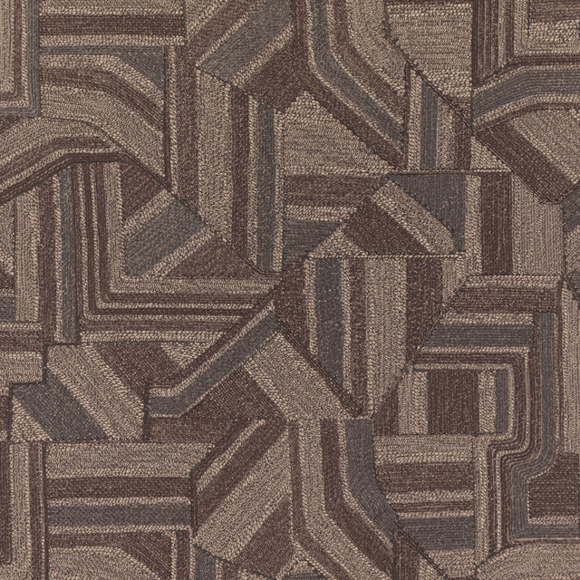 Anthracite wallpaper with interlocking angular bands in charcoal and taupe-grey tones