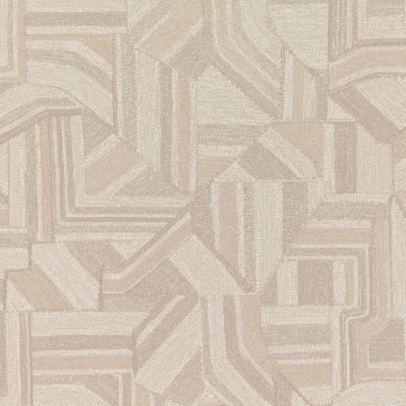 Pale greige geometric wallpaper with angular blocks and fine striated texture
