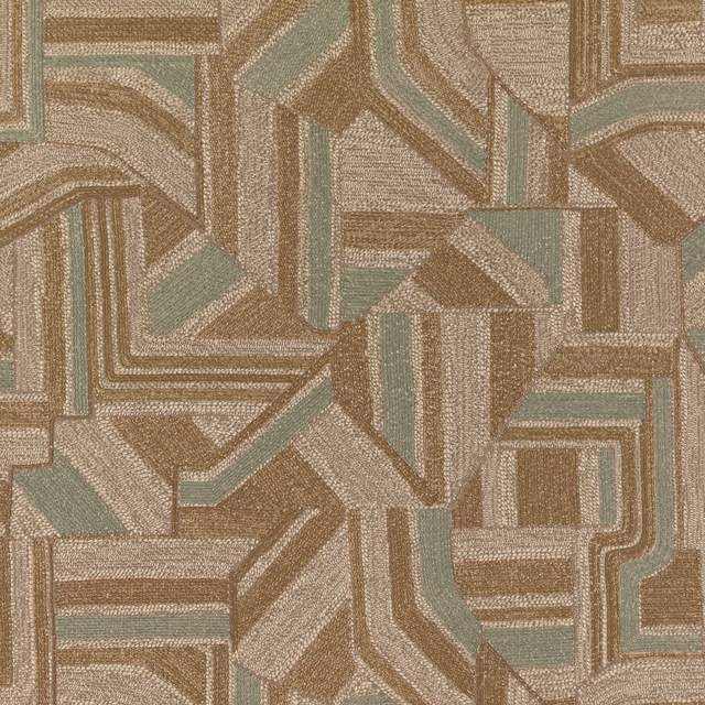 Muted olive, taupe and cream angular geometric wallcovering with fine granular texture
