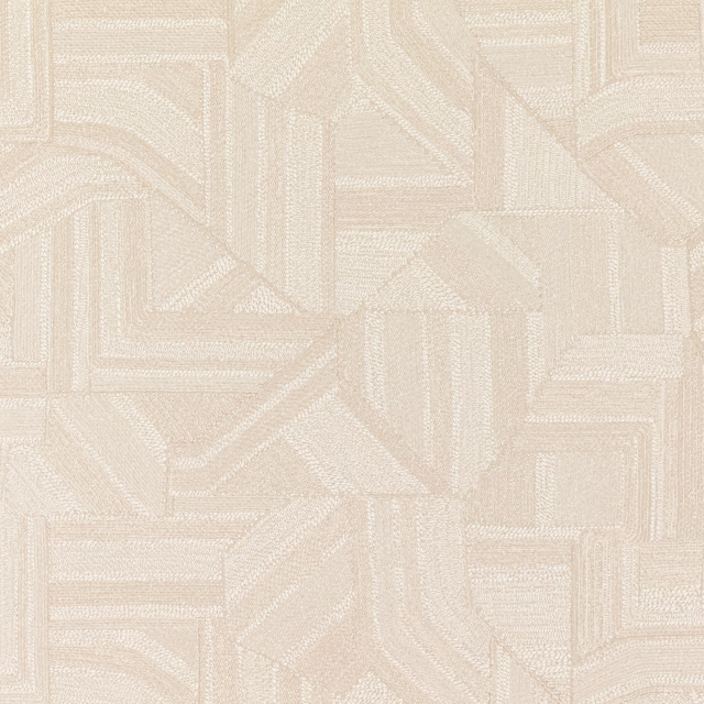 Pale ivory-beige wallcovering with fine linear texture and interlocking angular blocks.
