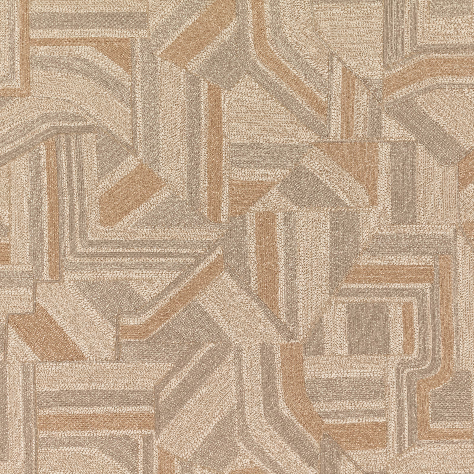 Sand geometric wallcovering with interlocking taupe, beige and muted tan textured bands