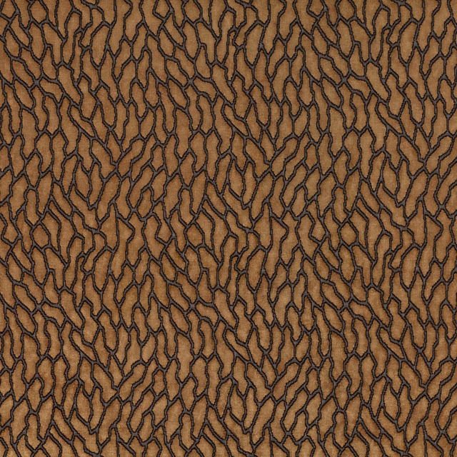 Tobacco-brown textile with charcoal branching lines and a close textured weave