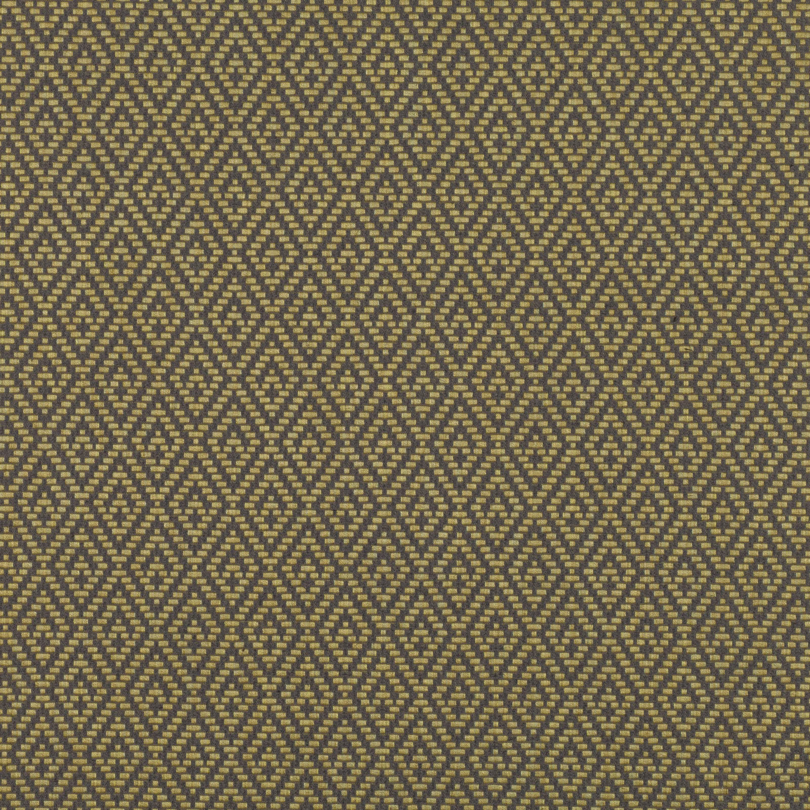 Olive-charcoal fabric with small muted quince-yellow geometric diamond weave