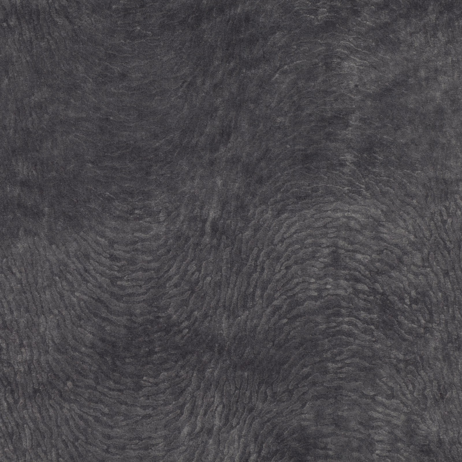 Charcoal grey textile with dense plush pile and rippling organic striations
