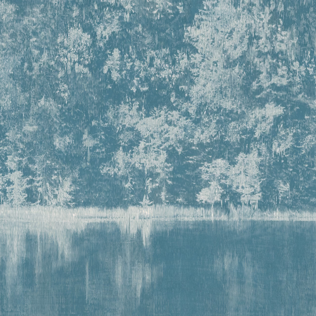 Deep viridian teal fabric with pale distressed vertical brushwork and softly striated texture