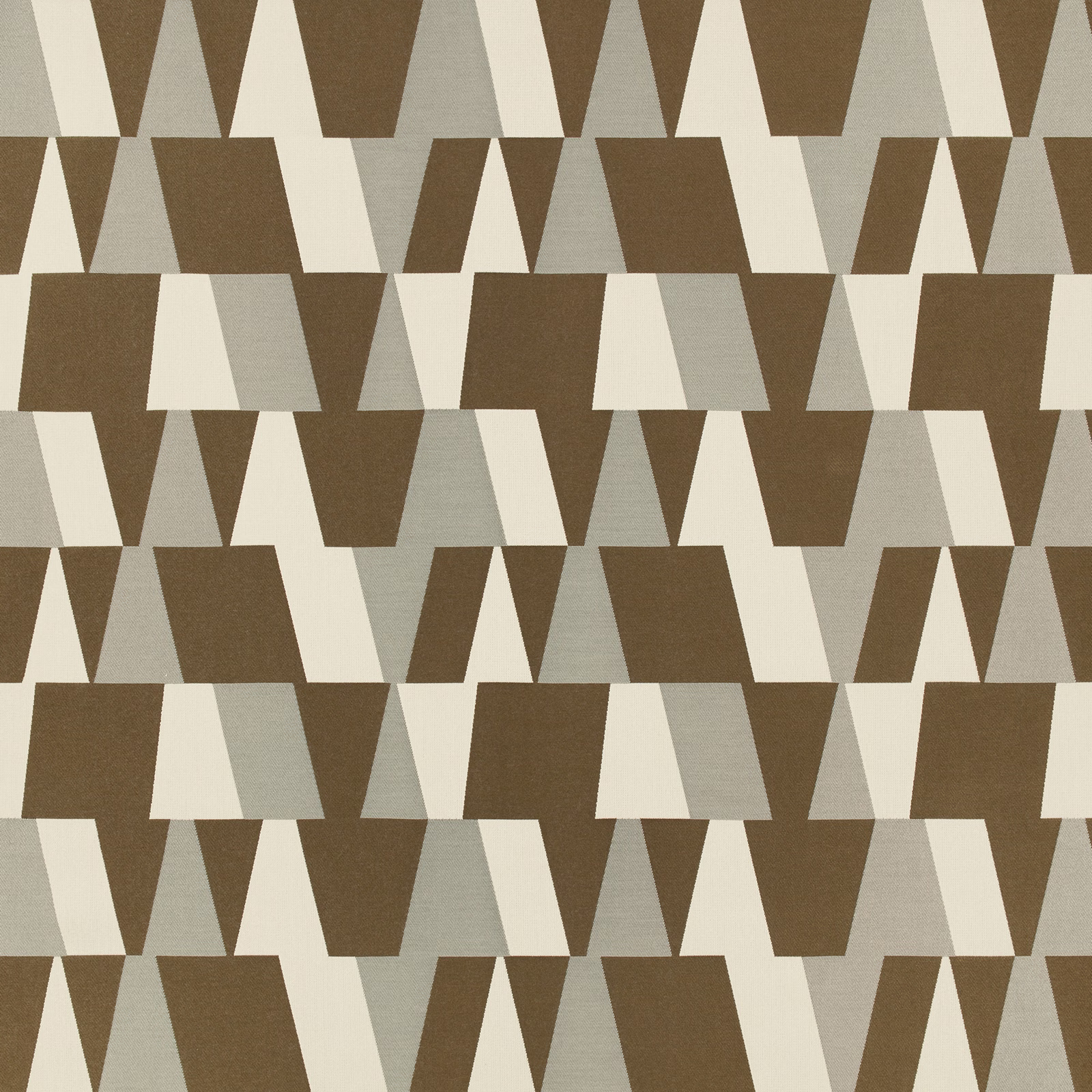 Arku Olive fabric with olive-brown, cream and pale-grey angular geometric blocks
