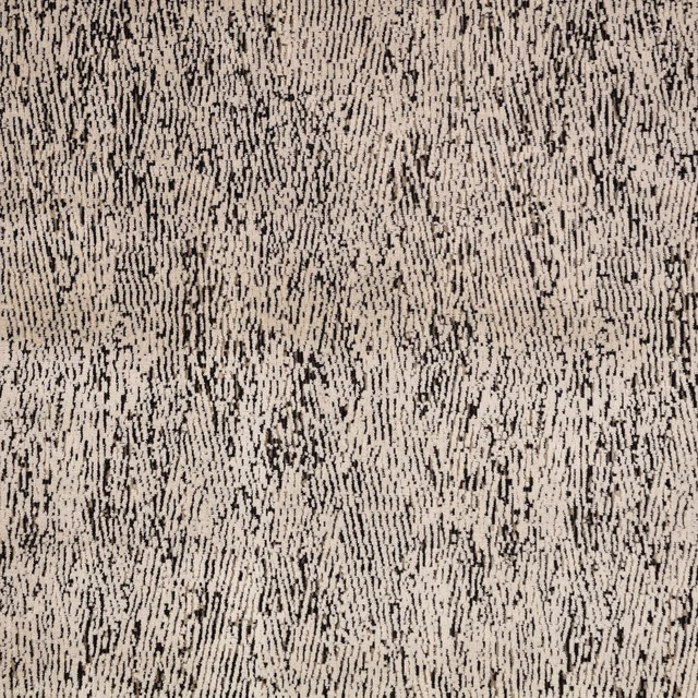 Warm beige woven textile with dense black broken vertical marks and tactile texture