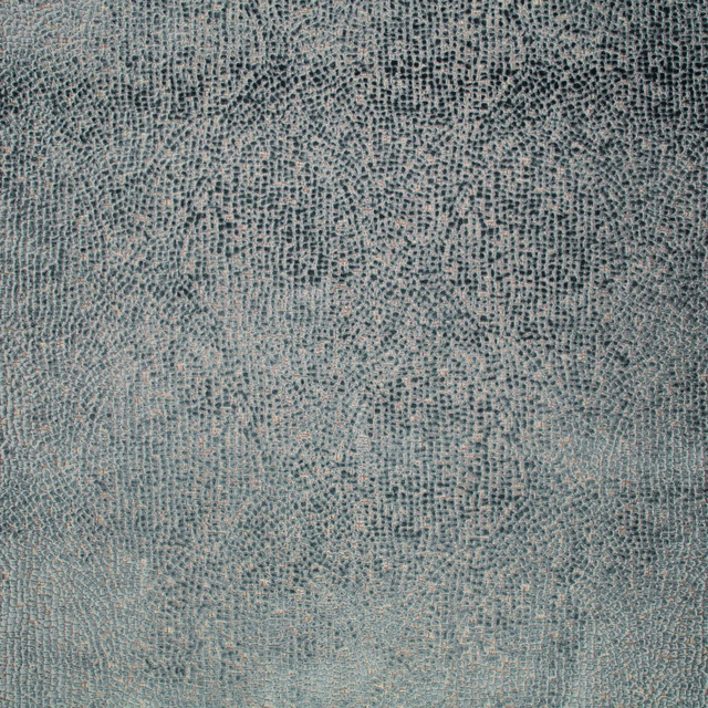 Close view of Atira Shadow’s cool blue-grey, densely pebbled woven texture