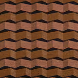 Warm brown woven textile with dusty rose, ochre and black zigzag bands