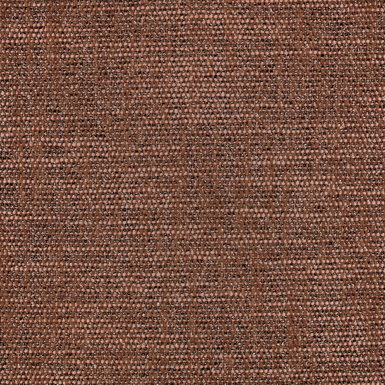 Warm henna-brown woven fabric with dense nubby texture and dark flecking