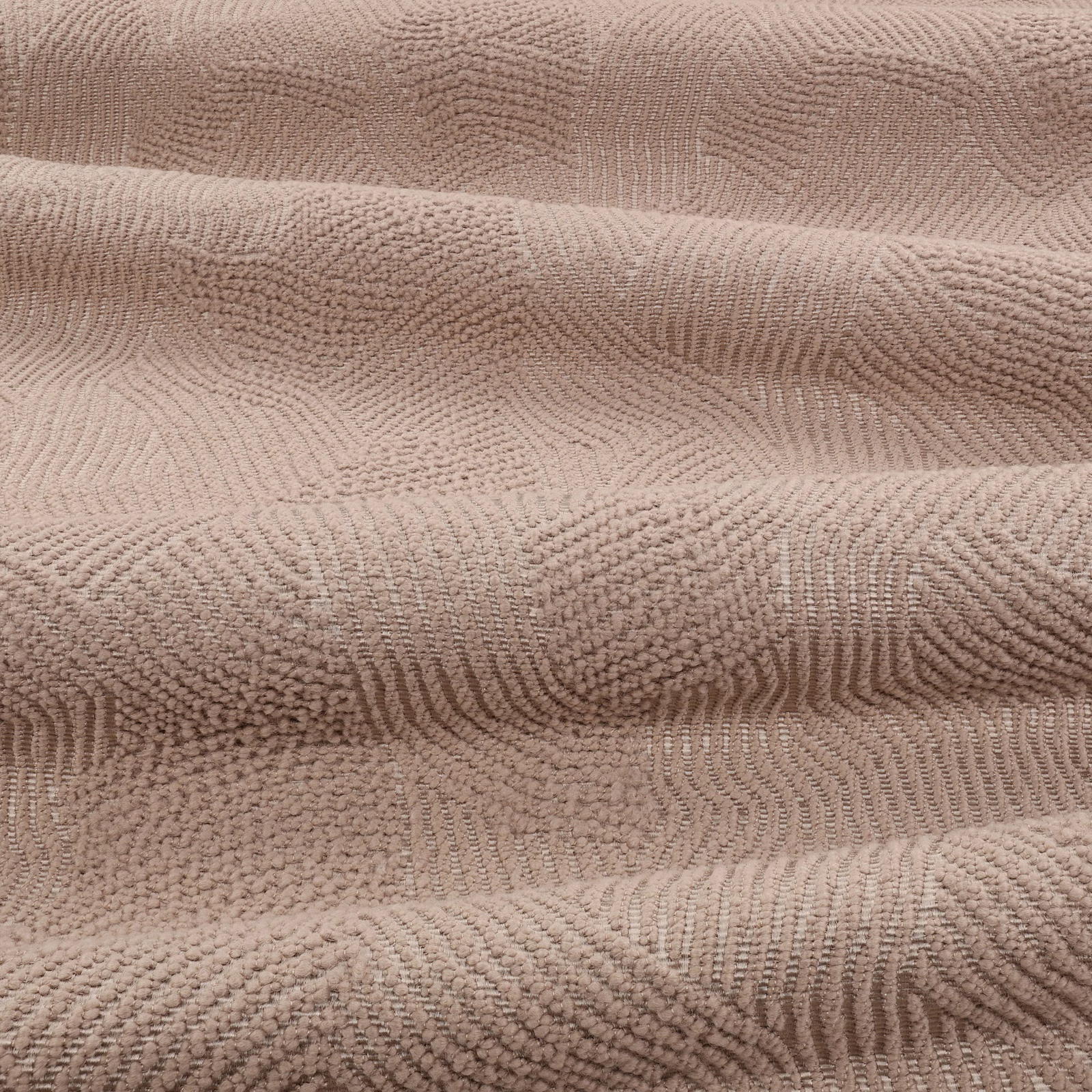 Warm taupe fabric with raised pebble weave and flowing rippled bands