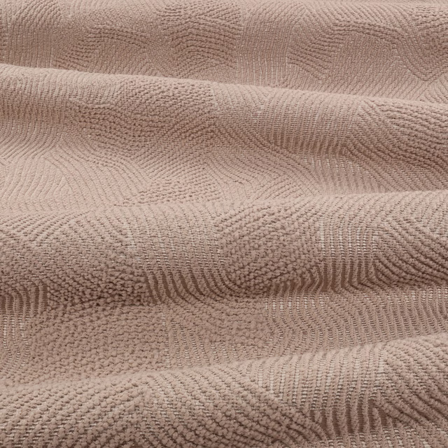 Warm taupe fabric with raised pebble weave and flowing rippled bands