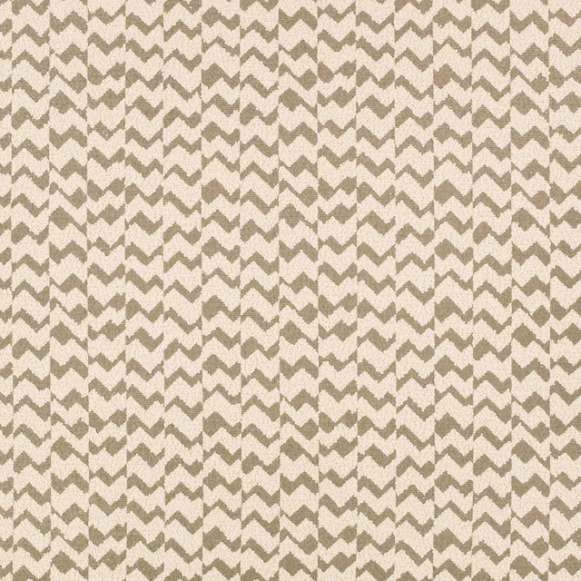 Warm cream woven textile with closely spaced taupe zigzag chevrons