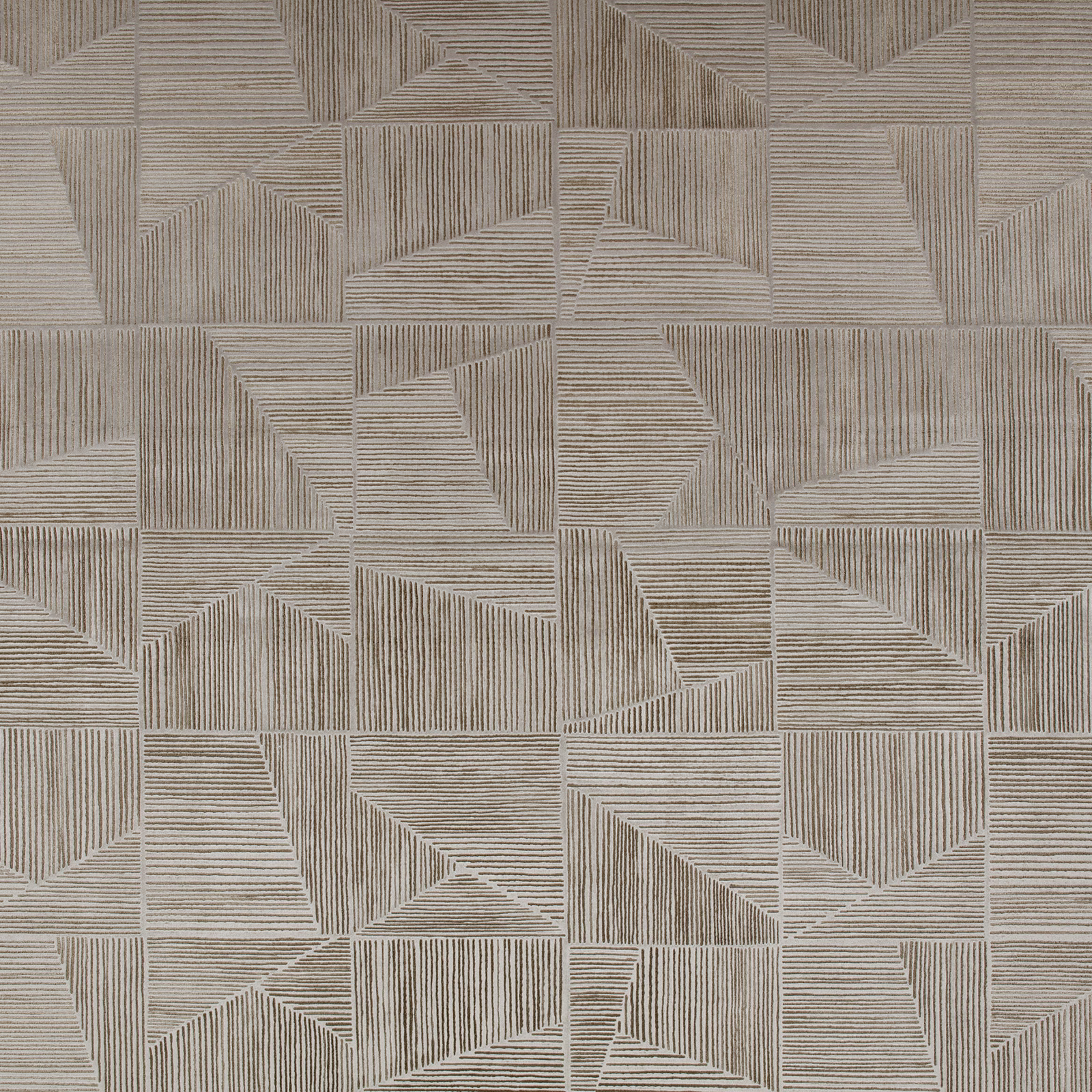 Cool taupe-grey geometric fabric with fine directional stripes and angular blocks