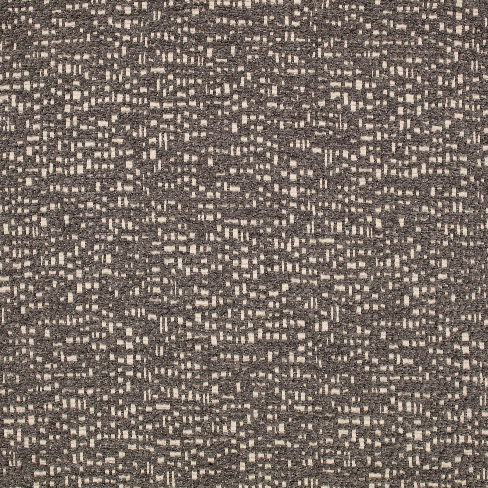 Dark taupe-grey woven swatch with dense pale flecks and broken geometric texture
