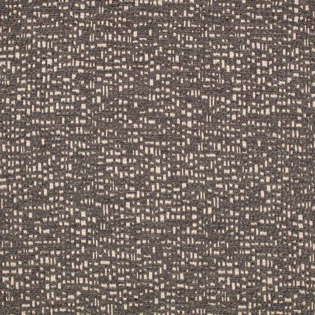 Dark taupe-grey woven swatch with dense pale flecks and broken geometric texture