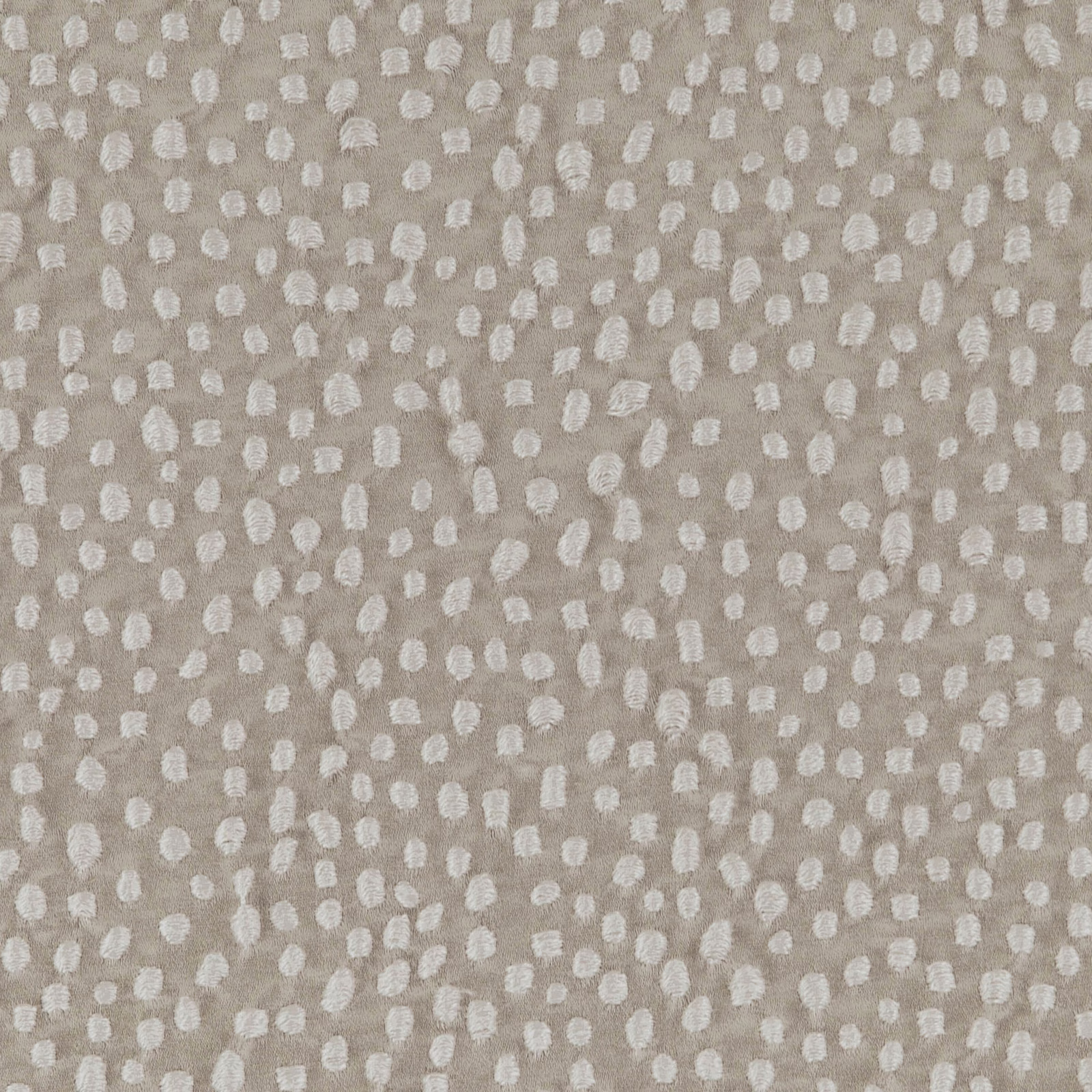 Soft taupe woven ground with irregular raised ivory flecks and tactile texture