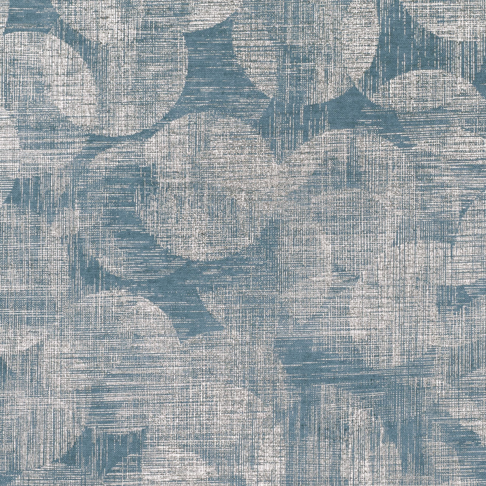 Blue-grey woven swatch with pale abstract shapes and crosshatched texture
