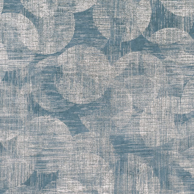 Blue-grey woven swatch with pale abstract shapes and crosshatched texture