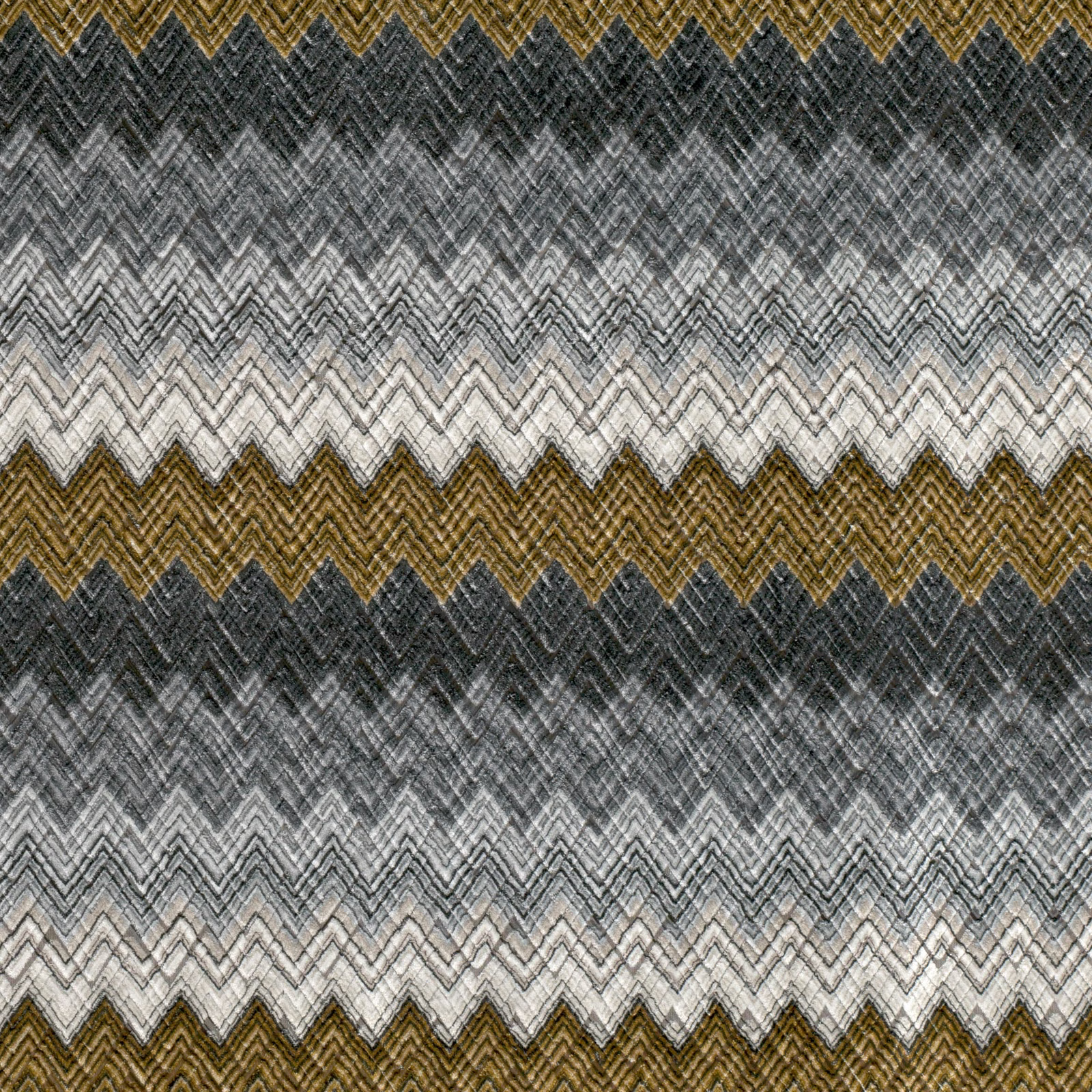 Muscovado brown, charcoal, grey and ivory chevron bands in a textured weave