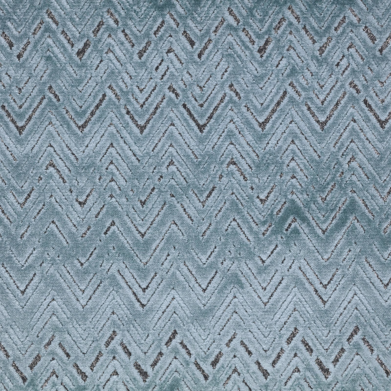 Cool blue-grey Zola Solent fabric with charcoal chevrons and a nubby woven texture