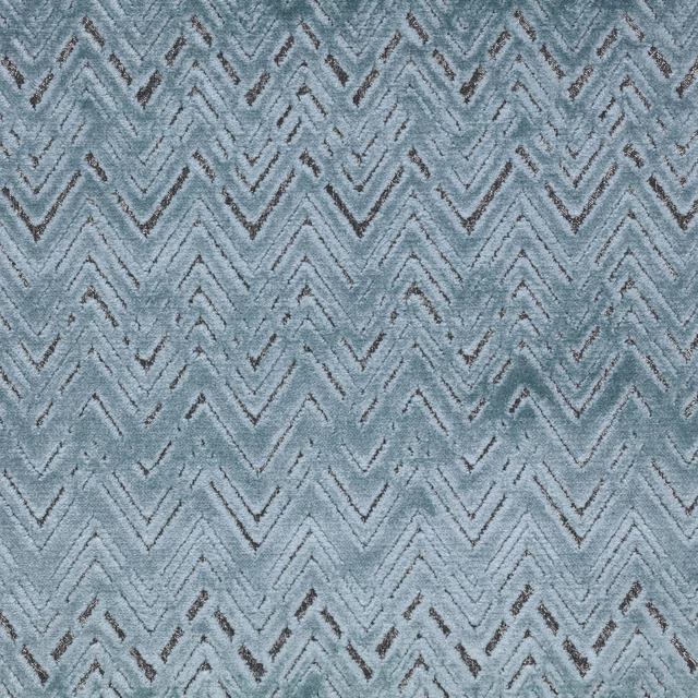 Cool blue-grey Zola Solent fabric with charcoal chevrons and a nubby woven texture
