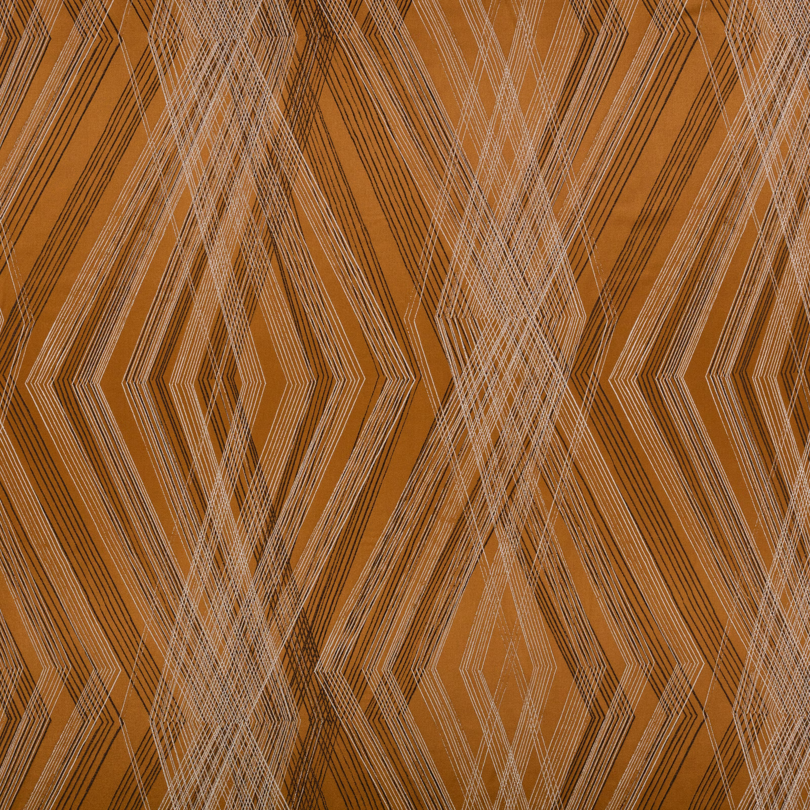 Warm copper textile with layered ivory and charcoal diamond lines