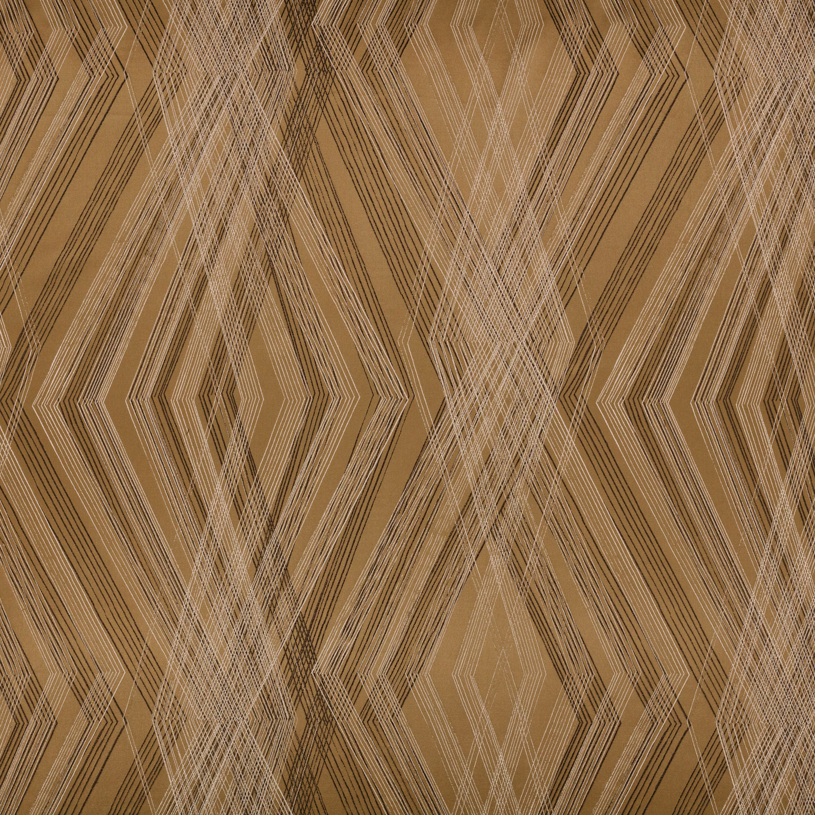 Warm cumin woven fabric with layered angular diamond lines and fine beige crosshatching