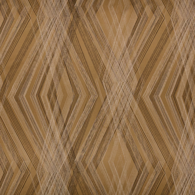 Warm cumin woven fabric with layered angular diamond lines and fine beige crosshatching