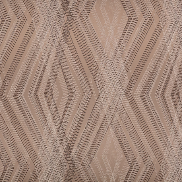 Warm taupe woven textile with layered black and ivory diamond lines