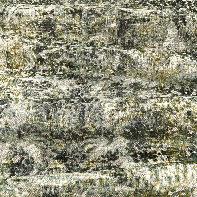 Mottled grey, cream and olive woven textile with ridged, brushed texture