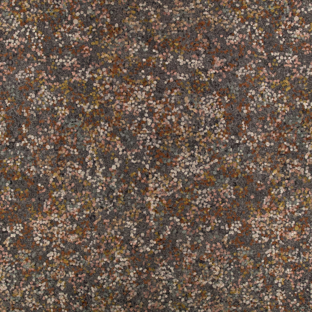 Charcoal taupe textile densely covered with rust, cream and ochre flecks