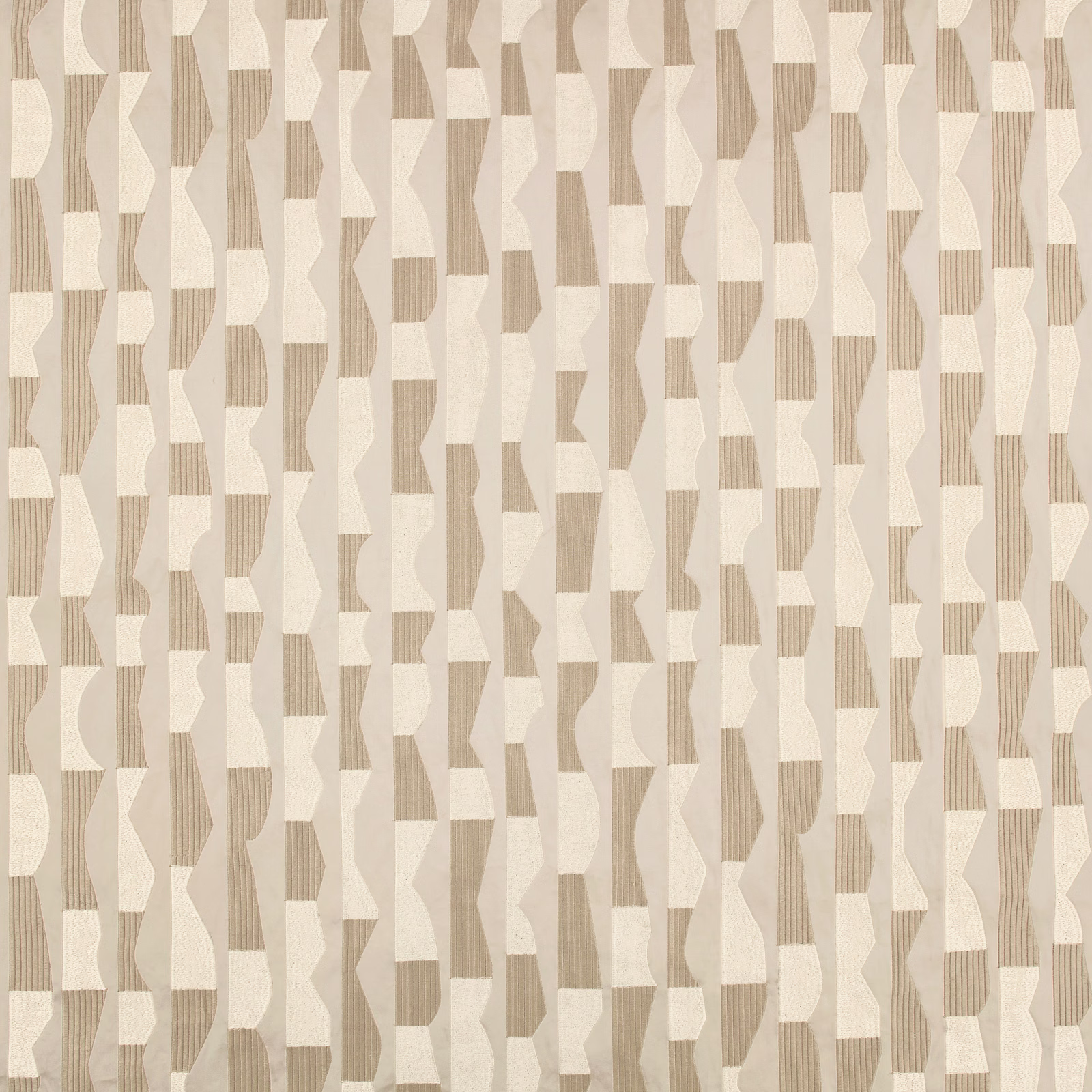 Warm cream and taupe vertical geometric woven pattern with ribbed stripes