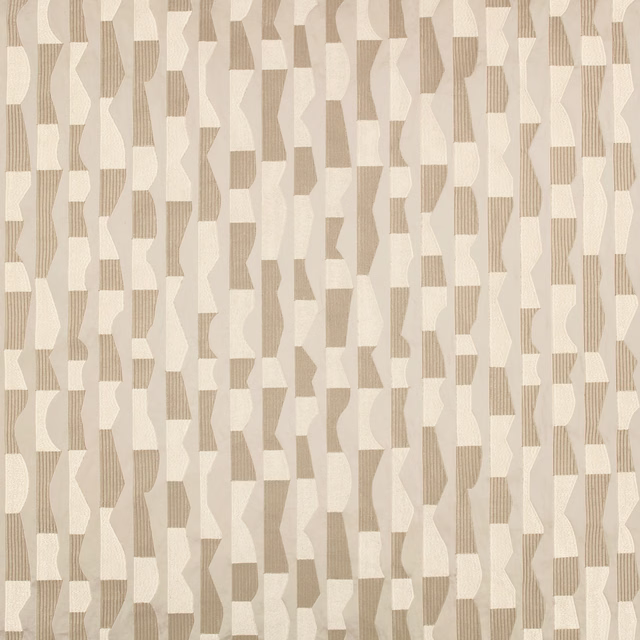 Warm cream and taupe vertical geometric woven pattern with ribbed stripes