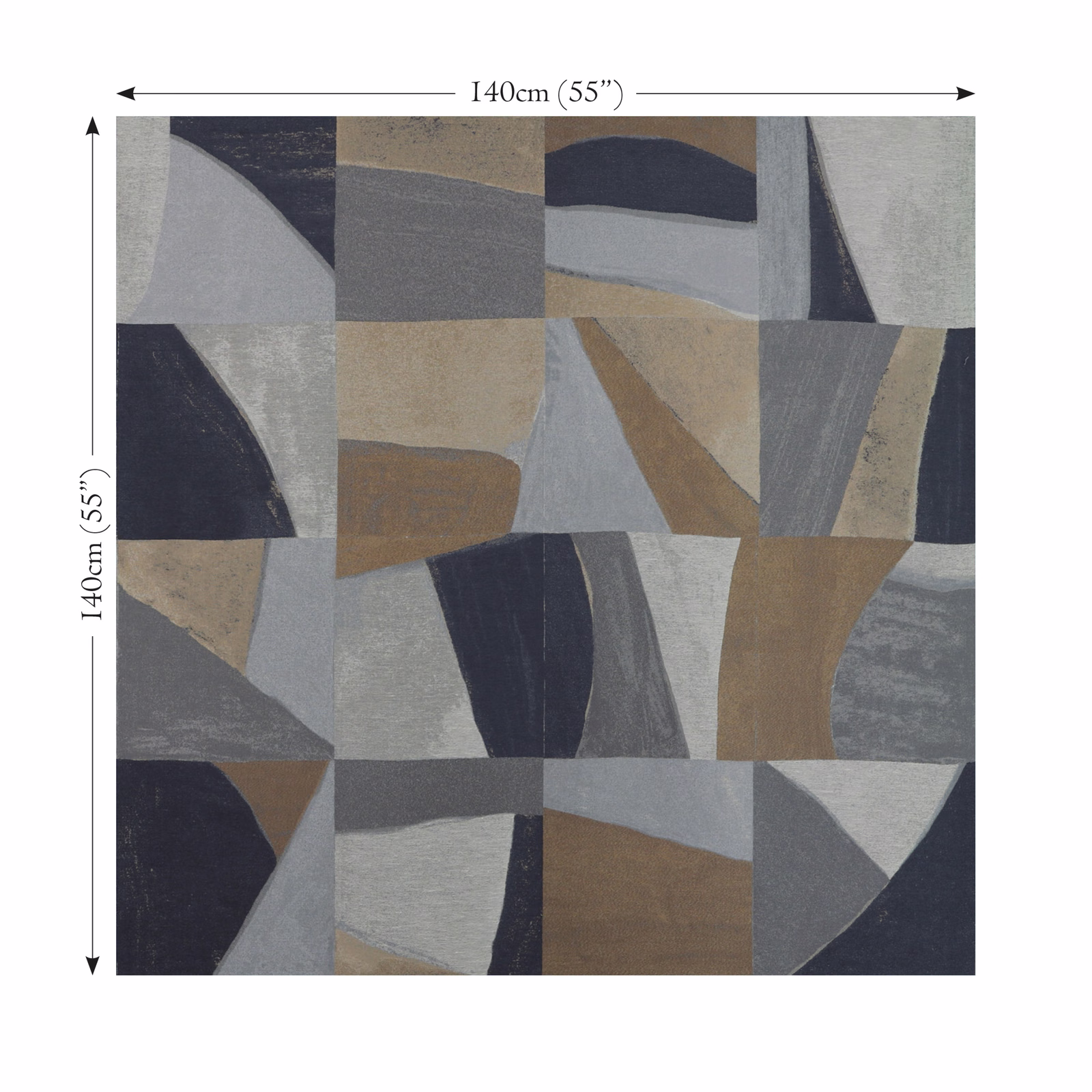 Charcoal, slate and taupe abstract patchwork fabric with muted ochre accents