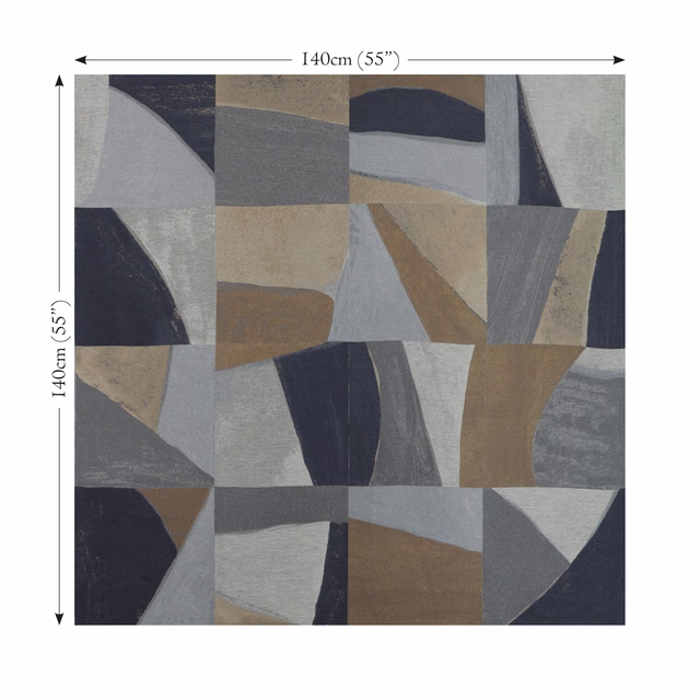 Charcoal, slate and taupe abstract patchwork fabric with muted ochre accents