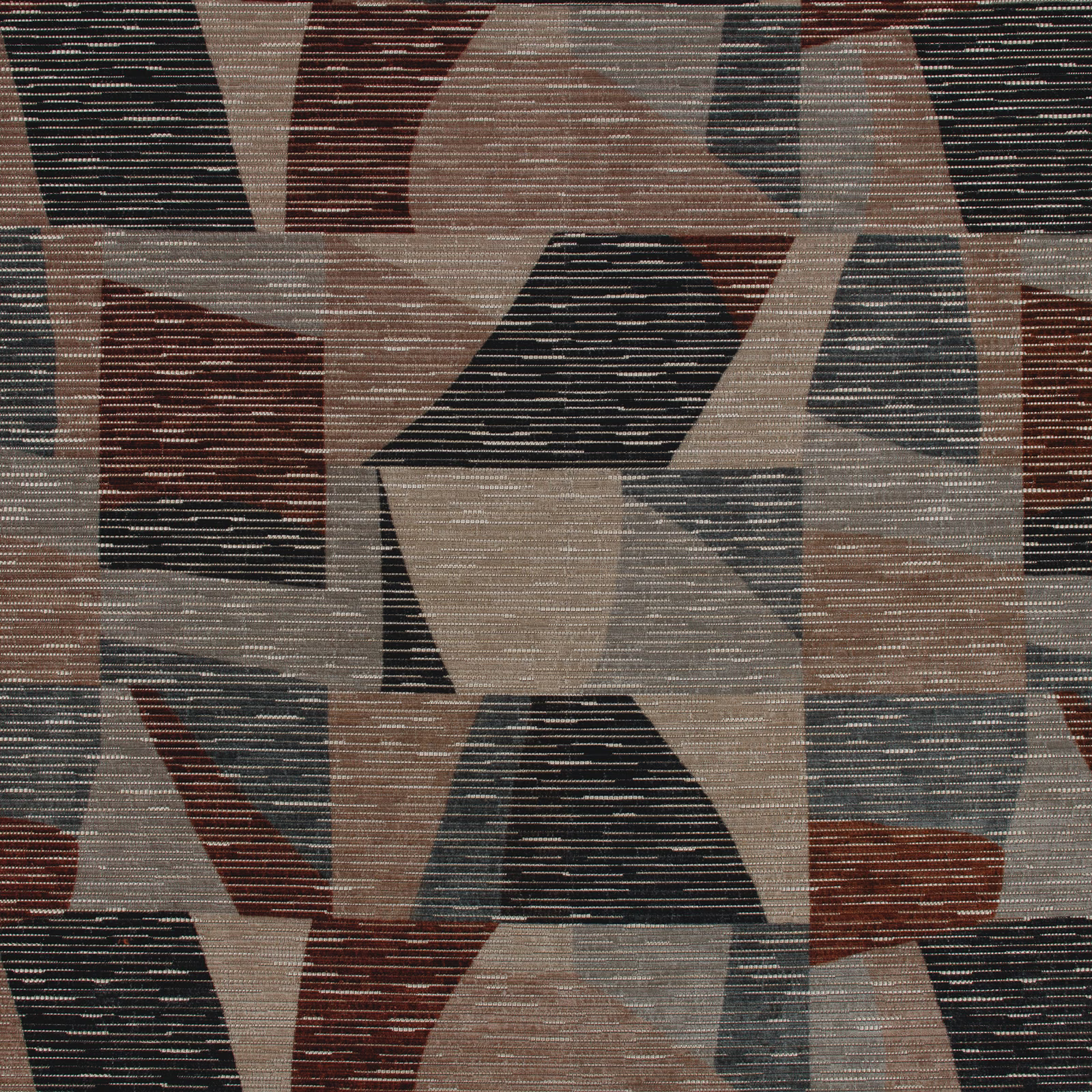 Syrah velvet with charcoal, taupe, rust and burgundy abstract geometric blocks