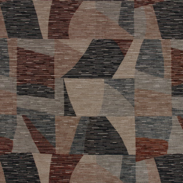 Syrah velvet with charcoal, taupe, rust and burgundy abstract geometric blocks