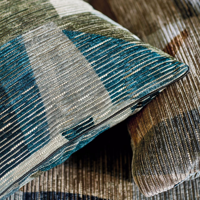 Deep teal and silver-grey ribbed velvet with broad painterly stripe sections