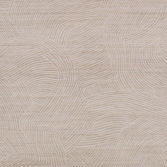Soft greige taupe wallpaper with flowing fine-line wave motifs across the surface