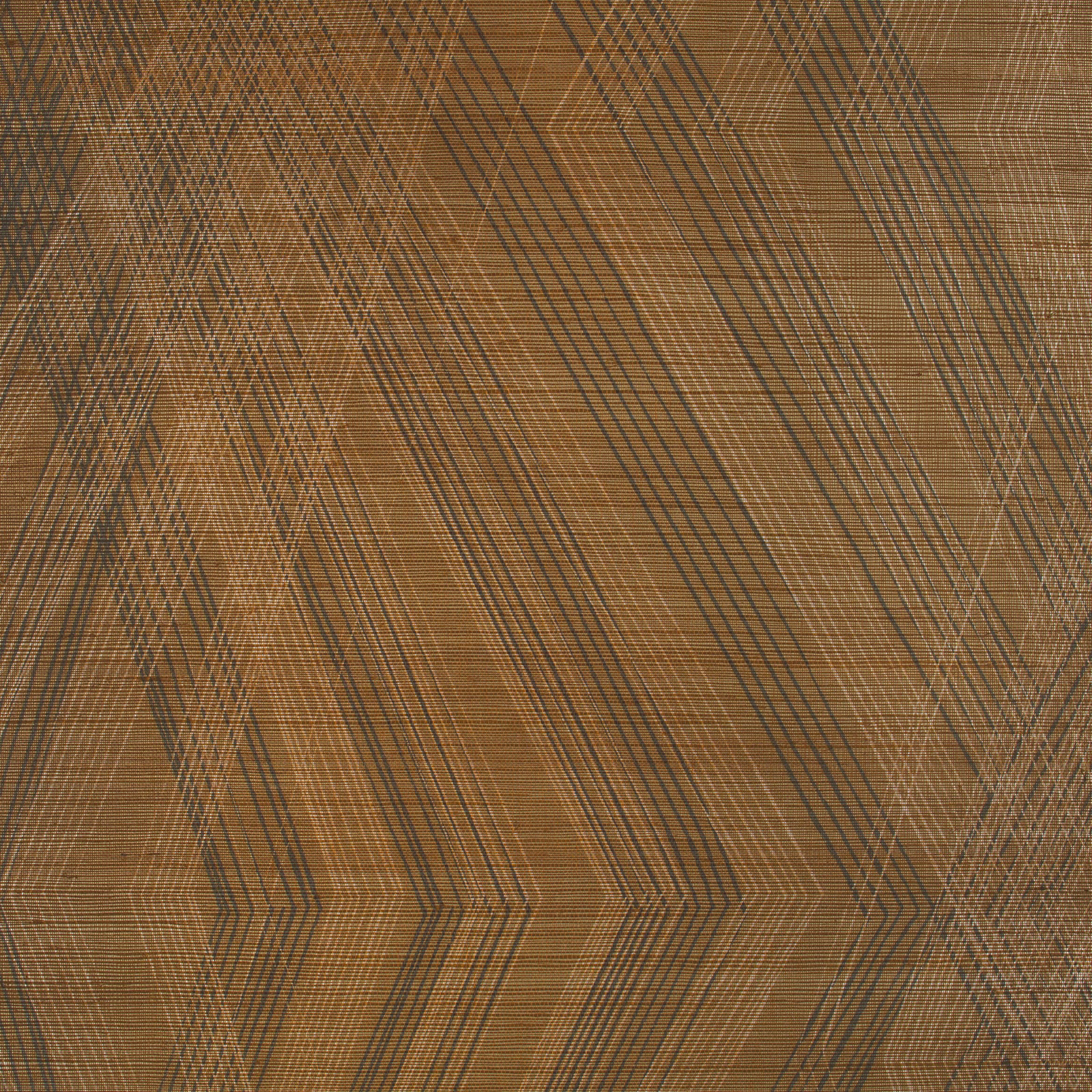 Warm cumin-brown wallpaper with charcoal lines, fine striations and angular zigzag bands